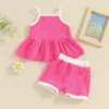 Kledingsets Peutermeisje Zomeroutfits Bloempatroon Bandjes Mouwloze tanktops Elastische taille Shorts 2-delige kledingset