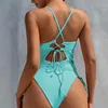 Women's Swimwear Womens sleeveless hollow bikini summer sexy one-piece apron swimsuit thong Biquini swimsuit J240330