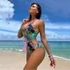 Сексуальный цельный купальник ARXIPA бикини для женщин, купальный костюм со средней талией, мягкая пляжная одежда, бразильский цветочный принт, ажурный повод, шнуровка, глубокий V-образный вырез