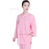 Vêtements ethniques 2024 Chinois Tai Chi Formation Exercice Arts Martiaux National Fleur Broderie Coton Lin Taijiquan Sports Uniforme