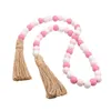 Party Decoration Valentines Day Wood Bead Garland With Tassels Rustic Wooden Beads Hanging Love Heart Ornaments Tiered Tray Decor