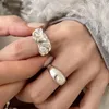 Anelli a grappolo in argento sterling 925 con perla geometrica per donna uomo semplice moda coreana aperto regolabile anello fatto a mano regali di coppia
