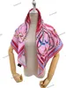 Fashion Letters V Print Floral Silk Scarf Fresh Contrast Big Silk Scarves Girl Sunscreen Thin Gace Scarf Double Layer Satin Chiffon Texture Square Neck Scarves 90cm