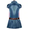 Casual Dresses 2024 Summer Dress Fashion Turn-Down Collar Solid Belt Slim Jeans Women Large Denim One-Piece