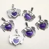 Pendant Necklaces 10Pcs Colorful Dragon Natural Stone Amethyst Quartz Crystal Heart Bead Pendant for DIY Jewelry Necklace Pendant Women Gifts 240401