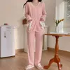 Accueil Vêtements Pyjama Ensembles Femmes Doux Arc Conception Printemps Mode Style Coréen Princesse À Manches Longues Vêtements De Nuit Ins Simple Décontracté Salon Confort