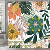 Rideaux de douche Bohemian Floral Plante moderne Accessoires de salle de bain imperméable de style tropical avec crochets avec crochets