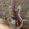 Guitare basse électrique à 4 cordes, corps en acrylique transparent, médiator en bois, touche en érable, livraison gratuite