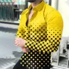Camisa masculina primavera e outono nova moda casual de manga comprida com estampa digital 3D grande