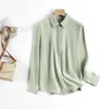 Women's Blouses Shirts 2024 Womens Fashion Spring New 26MM Heavyweight 93% Natural Mulberry Silk Polo Necklace Grey Green Paradigm Long sleeved ShirtL240328