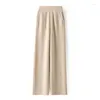 Women's Pants Wool Winter Wide Leg Woman's Mid Waist Relaxed Straight Tube Autumn Knitted Long Trousers Solid Clastic