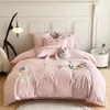 Bedding Sets Pink Cute Cartoon Moon Embroidery Cotton Girls Set White Ball Edge Duvet Cover Bed Sheet Pillowcases