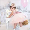 Robes de filles rose dos nu princesse or arc bébé robe pour fille baptême baptême 1er anniversaire fête nouveau-né cadeau infantile tutu robe Dhde9