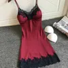 V679 Sexy Pyjamas WomenS Sexy Lingerie Silk Night Gown Lace Patchwork Mini Night Dress Spaghetti Strap NO Chest Pad Sleepwear For Ladies 2404101