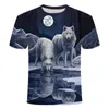 Sommar 3D Digital Printing Grey Wolf Animal Short Sleeve Round Neck Pullover Fashion T-shirt