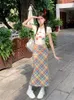 Work Dresses Korean Style Girls Y2K Lovely Printed Short Sleeve T-Shirt Trend Tops Summer Midi Skirt Dopamine Colorful Clothing Two Piece