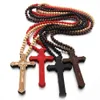 Crucifix krzyżowy Naszyjnik ręcznie robione klasowe drewniane koraliki pasma Hiphop Naszyjniki drewno religijne Jezus Hip Hop Biżuter