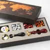 6pcsset DIY Wax Seal Map Gift Box Kit Detachable Stamp Spoon Set Sealing Beads Retro Wax Seal Wedding Packaging Gifts 240323