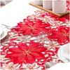 Cushion/Decorative Pillow Christmas Table Runner Poinsettia Holly Leaf Embroidered Linens For Decorations 15 X 59 Inch Drop Delivery H Dh1Da