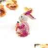 Keychains Lanyards Mticolour Diamond Set Radish Rabbit Keychain Fashion Jewelry Söt tecknad väska bil Keychains tillbehör Pendant G Dhzoi