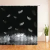 Duschgardiner svart vit fjäder 3d badrum gardin vattentät polyester tyg tryck dekor med krokar bad