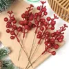 Flores decorativas 20 piezas de acebo artificial dorado/plateado/rojo simulación decoración de flores de Navidad mesa de fiesta de boda fruta Acacia frijol