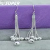 Boucles d'oreilles pendantes en argent sterling 925, chaîne serpent à cinq lignes, perles givrées lisses, boucles d'oreilles boule pour femmes, bijoux de fête de fiançailles et de mariage