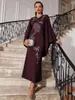 Abbigliamento etnico Moda Donna Aderente Ricamo Mantello Abito lungo Abito da sera Dubai Abaya Musulmano Caftano Eid Ramadan Jalabiya Djellaba