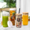 Vinglas 680 ml Glass Cup Bubble Tea Cold Brew Americano Sippy Milk Juice Drink med Cover Mason Jar