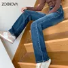 Jeans Femme Zoenova Automne Marque Vêtements Jambe droite Femmes 2024 Mode féminine Pantalon bleu coréen Y2K Taille haute Vintage Strech Denim