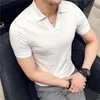 Men's Polos MLSHP Summer V Collar Polo Shirts Luxury Solid Color Short Sleeve Male T-shirts Fashon Turn Down Man Tees 4XL