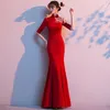 Ethnic Clothing Traditional Chinese Cheongsam Fashion Improvement Fishtail Qipao Bridal Toast Dress Red Long Vintage Evening Party Dresses