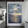 Sunset Sea onduples toivas Art Frame sans cadre peint à la main peinte à la main peinture à l'huile art décor mural décor texturé