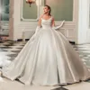 Modern Strapless Ball Gown Wedding Dresses Plus Size Vestido de Noiva Pleat Ruched Satin Princess Wedding Gowns for Bride
