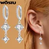 Wostu Real 925 Sterling Silver Wedding Jewelries AAA Zircon Dingle Hook Earrings For Women Long Drop Pendientes Luxury Jewelry 240401