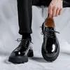 Dress Shoes Men Business Casual Platform Thick Sole Lacquer Leather Elevator Male Streetwear Fashion Vintage Wedding