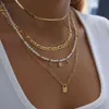 Hänge halsband Bohemian Gold Plate Punk Chain Artificial Pearl Lock Round Pendant Halsband Womens Fashion Retro Multi Layered Jewelry2404