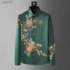 Men's Plus Tees Polos 2024 Luxury Flower Diamond Shirt for Men Traceless Long Sleeved Casual Business Dress Slim Fit Social Party Tuxedo Blouse yq240401