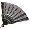 Decoratieve beeldjes geborduurd pailletten opvouwbare waaier handdansen vintage opvouwbare dans retro miss fans