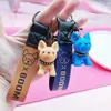 سلاسل المفاتيح Lanyards Fashion Dog -keychain French Bulldog Pu Leather Ceychain for Women Bag Charm Men Men Car Ring Bey Chain chain Jewelry Gift J240330