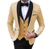 Blue Slit Mens Suits 3 Piece Black Shawl Lapel Casual Tuxedos For Wedding Groomsmen Suits Men Blazervestpants 240329