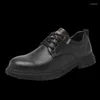 Chaussures décontractées en cuir Oxford pour hommes, basses, à la mode, rétro, simples, noires, à lacets, printemps-automne