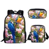 Çantalar moda papağan çiçek 3d baskı okul çantası 3pcs/set öğrenci sırt çantası dizüstü bilgisayar sırt çantası gençler kızlar kitap çantası öğle yemeği çanta kalem çanta