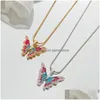 Pendant Necklaces Exquisite Enamel Butterfly Necklace For Women Charm Elegant Clavicle Chain Accessories Jewelry Gift Drop Delivery Pe Dh82Q