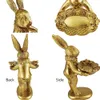 Leuke Golden Bunny Beeldje Sieraden Ring Dienblad Decoratieve Pasen Konijn Standbeeld Hars Dier Sculptuur Thuis Tafel Bureau Ornament 240325