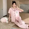 Pigiama sexy estivo nuova stampa a farfalla pigiama da donna carino seta ghiaccio sottile manica corta pantaloni lunghi pigiameria set sexy comfort casa fury 240330