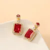 Collier Boucles d'oreilles Set Microset en acier inoxydable Red Large Zircon Drop Vintage Wedding Woman