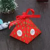 Gift Wrap 10 Sets Pyramid Shape Christmas Folding Boxes Heavy Paper Candy Storage Box With String And Tag SP01