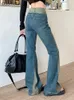 Jeans femininos duomofu contraste cor vintage comprimento total solto mulheres primavera chique cintura alta magro moda lavada feminina flare