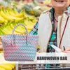 Förvaringspåsar handvävd väska livsmedelsbutik handväska vikbar arrangör tyg totalt färgglad shopping strand för rengöringsprodukter